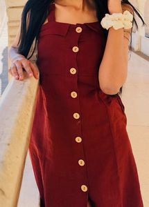 Maroon Button-Front Sundress