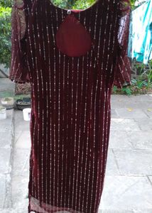 Maroon Embellished Kurta