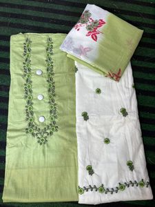 Light Coloured Cotton Suite With Dupatta