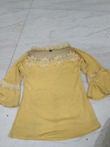 Yellow Frill Sleeves Tops For Girls
