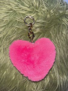 Pink Fuzzy Heart Keychain