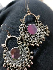 Boho Silver Tassel Hoop Earrings