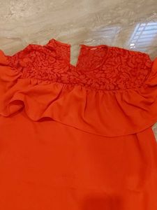Coral Off-Shoulder Ruffle Dress