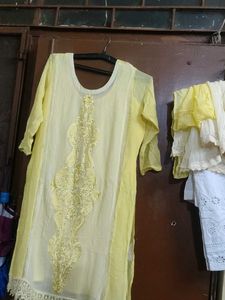 Yellow Embroidered Kurta Set Combo