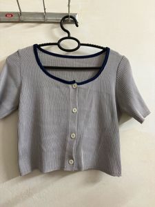 Ribbed Button-Up Crop Top