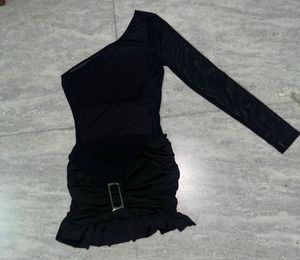 black baddie y2k mini belted one shoulder dress