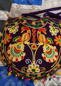 Purple Embroidered Velvet  Rajsthani Bag