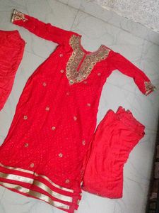 Red Embroidered Salwar Kameez Suit