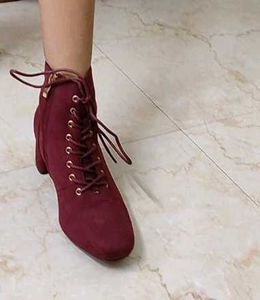 Burgundy Lace-Up Heeled Booties