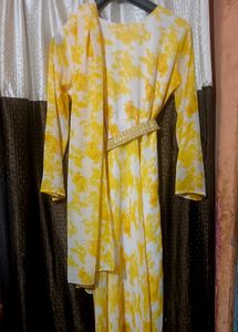 Yellow Floral Dress with Gold Belt