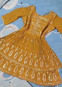 Mustard Embroidered Kurta With garara