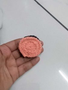 Handmade Crochet Cream Biscuit Keychain.