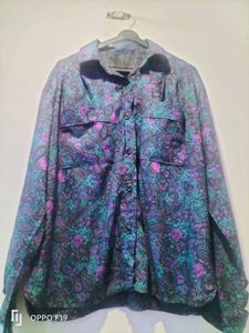 Rayon Black Shirt With Green And Pink Multi Colour With Simple Design