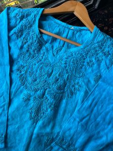 Blue chikankari short kurta