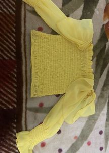 combo Tops Yellow Sheer Sleeve Top