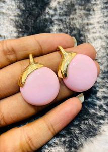 Pink & Gold Round Stud Earrings