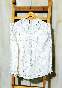 White Eyelet Ruffle Top size-40