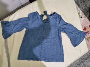 Denim bell-sleeve top