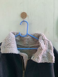 Black Faux Leather Aviator Jacket