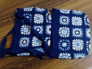 Blue Crochet Granny Square Tote Bag