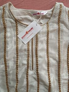 Elegant Kurta For Classy Girls,white With Gold