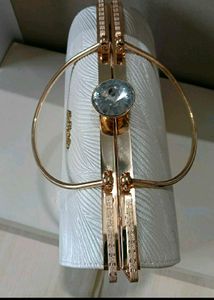 Elegant White Embossed Clutch with Gold Frame