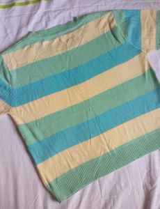 Stripped Cotton Crop Top Crew Neck