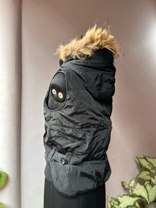 Black Puffer Vest with Fur Hood