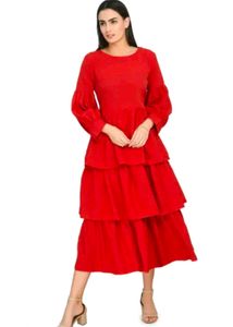 Red Ruffled Midi Dress