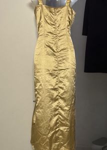 Pintrest Gold Satin Maxi Dress