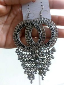 Boho Silver Tassel Hoop Earrings