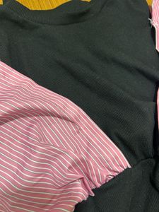 pink off shoulder black dress