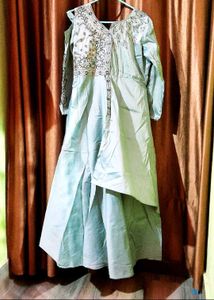 Party Wear Silk Flared Designer Gown Size 44 Inche