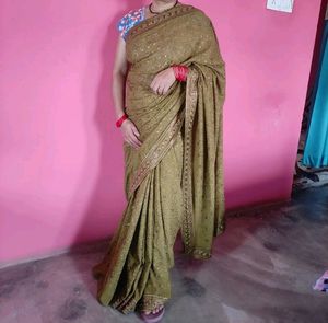 💚Heavy Work Green Saree For Women💚