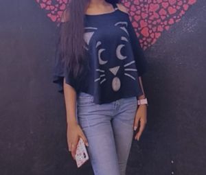 Cat Print Off Shoulder Partywear Top