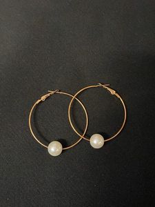 Gold Hoop Earrings with Pearl