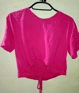 Pink Tie-Front Crop Top