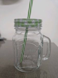 Straw Glass Mason Jar with Air-Tight Lid