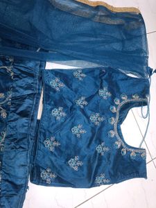 Teal Embellished Lehenga Choli Of Peacock Colur