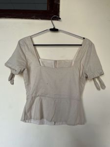 Peplum Puff Tie Sleeve Top