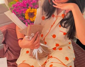 Cute Orange Print Night Suit