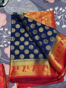 Elegant Red &amp; Blue Saree