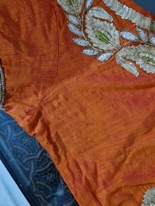 Orange Embroidered Kurti