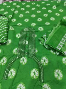 Green Embellished Dress Material mix