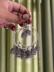 Silver Jhumka Hoop Earrings