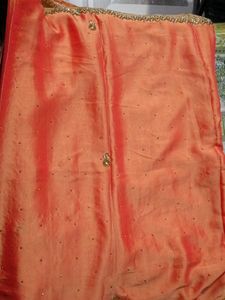 Peach Saree with Gold &amp; Blue Embroidery