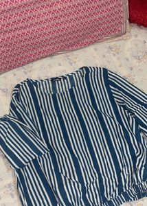 Blue And White Crop Top