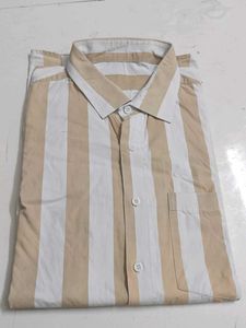 Striped Beige & White Button-Down Shirt