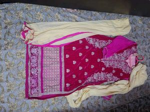 Velvet Suit  With  Churidar Salwar Dupatta