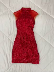 Red Sequin Cheongsam Dress